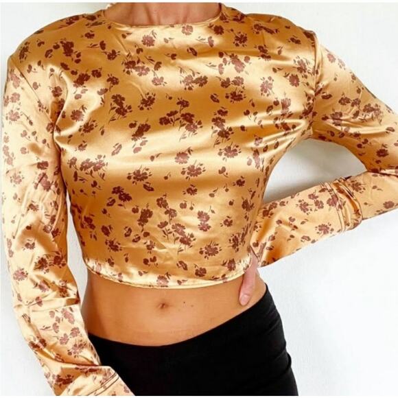 Zara satin gold floral crop top - Picture 3 of 7